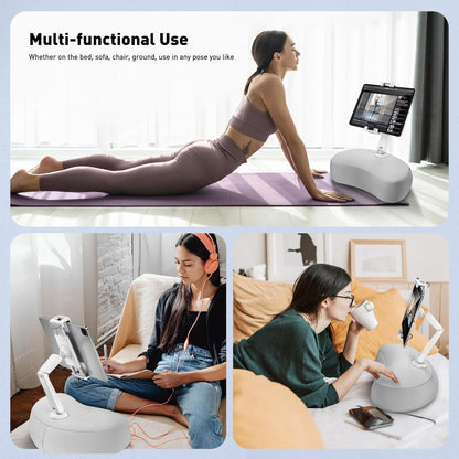 AboveTEK Tablet Pillow Stand for Bed, Hands-Free 360° Adjustable iPad Pillow Holder for Lap Reading w/Soft Bean Bag, Ideal Gift for Mom, Fits 4.7" to 12.9" Tablet, Phone, Kindle - Gray