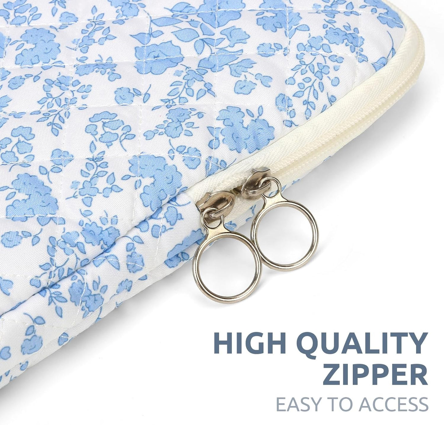 Puffy Laptop Sleeve 13-15.6 Inch Cute Quilted Laptop Protective Case Padded Floral Computer Sleeve for MacBook (B-Blue, 13 Inch)