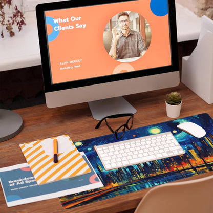 Desk Pad,City Starry Night Desk Mat,Abstract Oil Painting Large Gaming Mouse Pad for Desk,Extended Big Computer Keyboard Mouse Pad with Non-Slip Base and Stitched Edge,31.5"x11.8"