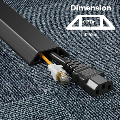 Yecaye 4ft Floor Cord Cover, Cord Covers for Wires on Floor, Floor Cable Mangament, Cable Protector for Organizing and Protecting Wires on Floor, Cord Hider Cable Cavity W0.55in H0.27in Black