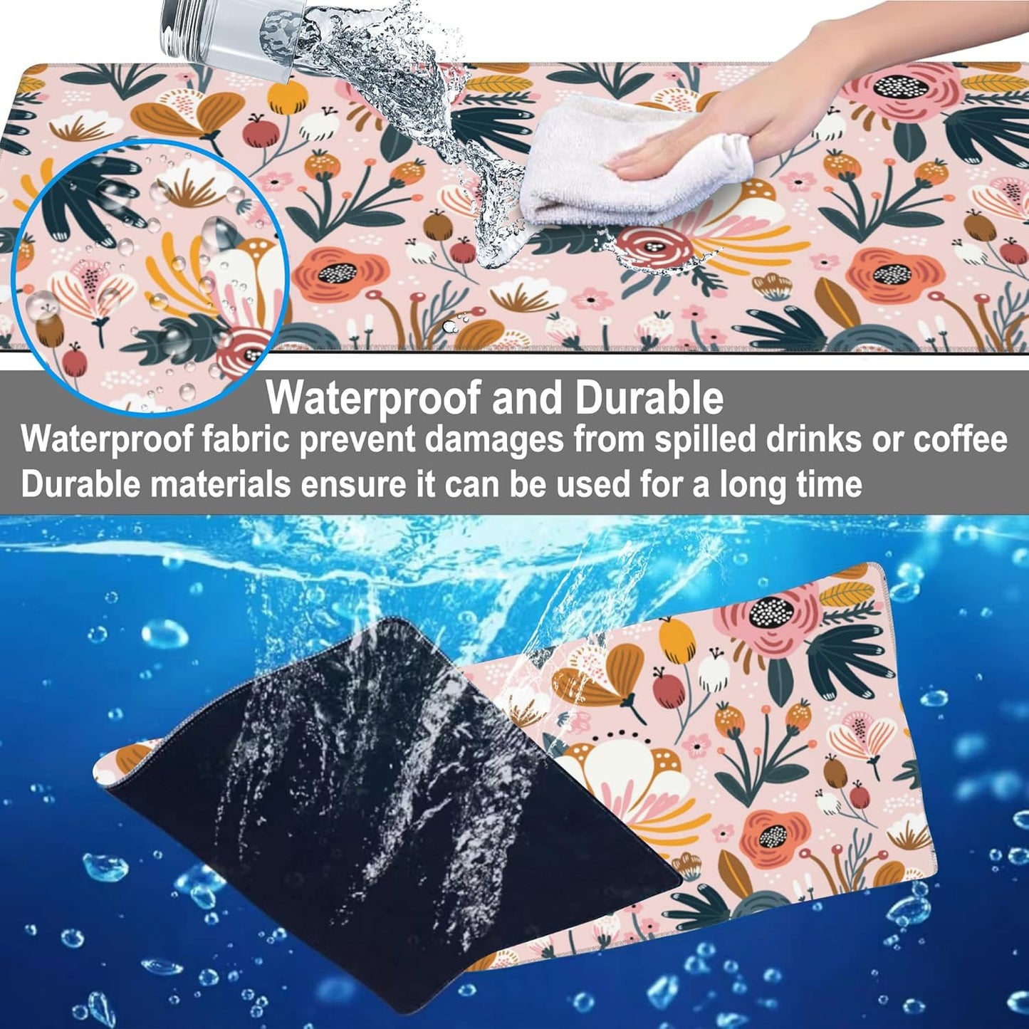 Mouse Pad, Large Colorful Flowers and Berries Desk Mat, Extended Non-Slip Gaming Keyboard Mousepad Desk Pad, Thick Stitched Edges Waterproof Mouse Mat 31.5"x15.7" (Beautiful Floral Plants)