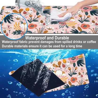 Mouse Pad, Large Colorful Flowers and Berries Desk Mat, Extended Non-Slip Gaming Keyboard Mousepad Desk Pad, Thick Stitched Edges Waterproof Mouse Mat 31.5"x15.7" (Beautiful Floral Plants)