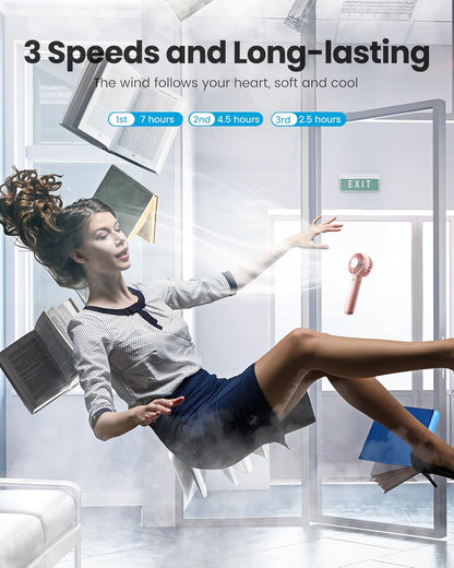 Gaiatop Mini Portable Fan, Small and Powerful, Cute Design 3 Speed Personal Handheld fan and Desktop with Base, Lightweight USB Rechargeable for Travel Lash Makeup Girl Women Summer Gift Pink