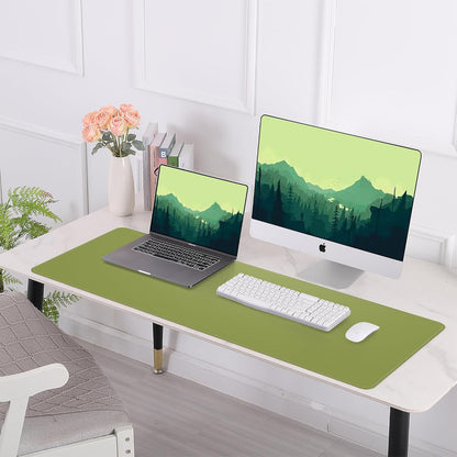 Leather Desk pad Protector, Large Desk mat with Natural Cork & PU Leather,Mouse pad,Non-Slip Office Desk Mat,Waterproof Desk Writing Pad for Office and Home (47in*23.7in, Olive Green)