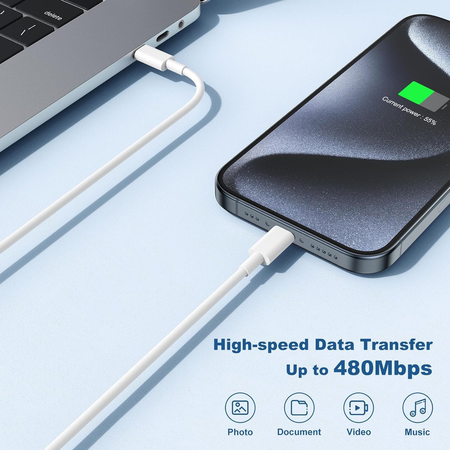 10FT Fast Charging Cord for iPhone 16 15,3Pack Extra Long 10Foot USB C to Type C Charger Cable 20W USB C Charger Block Cube Super Quick Charging for iPhone 16 15 Pro/Plus/Pro/Pro Max,iPad Pro/Air/Mini