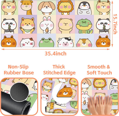 Mouse Pad Large Cute Animals Non-Slip Game Desk Mat with Stitched Edge Laptop Keyboard Desk Pad for Work Home Gaming (35.4 x 15.7 Inches)