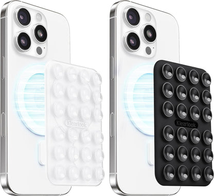 Klearlook 2Pack Magnetic Suction Phone Mount for MagSafe Case, Sticky Phone Grip Holder for iPhone, Removable Hands-Free Selfie/Video for TikTok Influencers, Women Girl Teen Gift, Transparent & Black