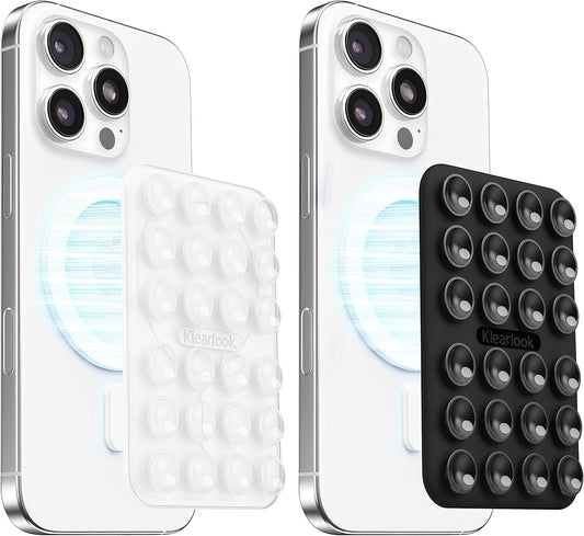 Klearlook 2Pack Magnetic Suction Phone Mount for MagSafe Case, Sticky Phone Grip Holder for iPhone, Removable Hands-Free Selfie/Video for TikTok Influencers, Women Girl Teen Gift, Transparent & Black