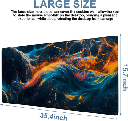 Gaming Desk Pad Large Extra Length Abstract Colorful Art Mouse Pad Keyboard Laptop Non-Slip Waterproof with Rubber Base Thick Stitched Edge Mouse Mat for Office Home 35.4 x 15.7 Inches