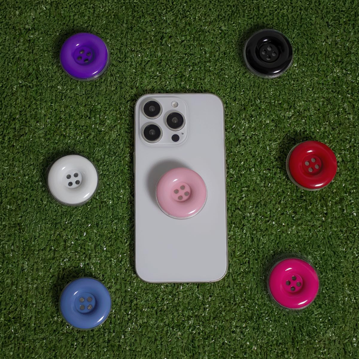 Solid Color Button Phone Grip – Minimalist Design, Durable and Lightweight, Grip and Stand for Smartphones (Purple, Adhesive Type)