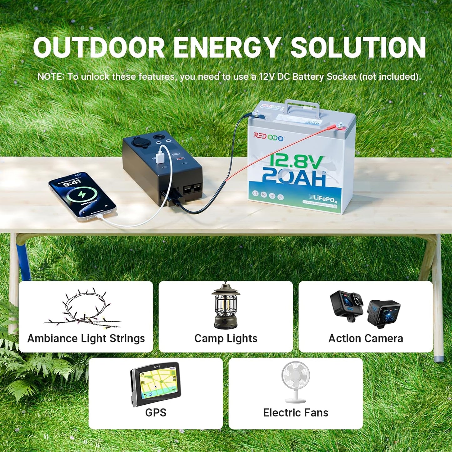 Redodo 12V 20Ah LiFePO4 Battery, 4000+ Deep Cycles Lithium Battery with 20A BMS, 256Wh Energy, Very Suitable For Outdoor Camping, Lighting, Fishing and More