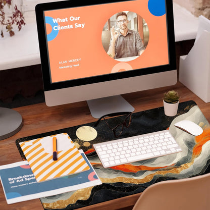 Large Gaming Mouse Pad, Orange Golden Waves Desk Mat, Abstract Art Painting Desk Pad, 31.5"x15.7" Extended Big Computer Keyboard Mouse Pad with Non-Slip Base and Stitched Edge