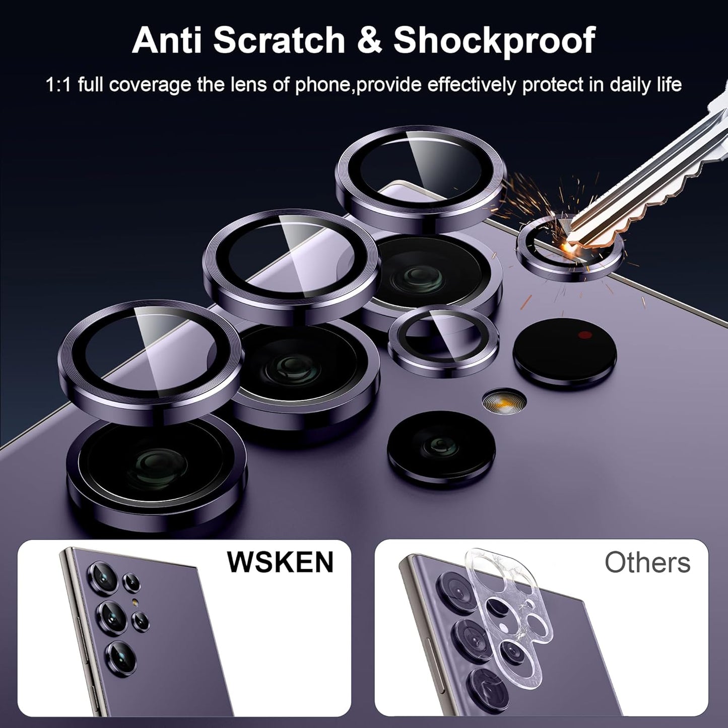 WSKEN for Samsung Galaxy S24 Ultra Camera Lens Protector, Ultra Thin Scratch Resistant 9H Tempered Glass with Aluminum Metal Circle Camera Screen Protector Cover Accessories, Violet