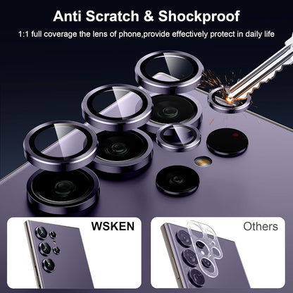WSKEN for Samsung Galaxy S24 Ultra Camera Lens Protector, Ultra Thin Scratch Resistant 9H Tempered Glass with Aluminum Metal Circle Camera Screen Protector Cover Accessories, Violet