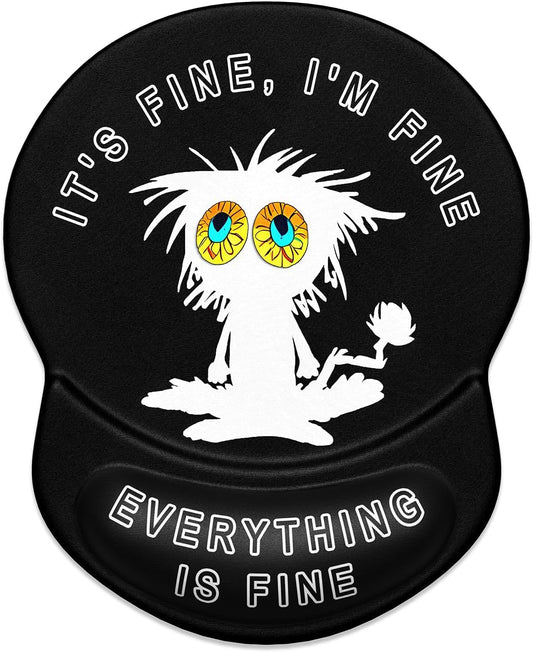 ITNRSIIET Ergonomic Mouse Pad with Gel Wrist Support Small Wrist Rest Smooth Surface Non-Slip PU Base Comfortable Office Supplies Pain Relief, 8.7 x 7.2 inches, Funny Cat