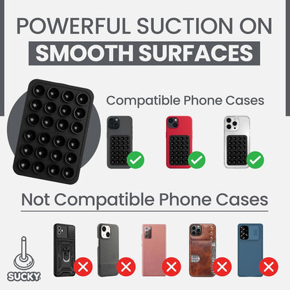 SUCKY Silicone Suction Phone Case Adhesive Mount - Anti-Slip Holder, Hands-Free Fidget Toy, Phone Accessory for iPhone and Android (Deep Black, Single Sided)