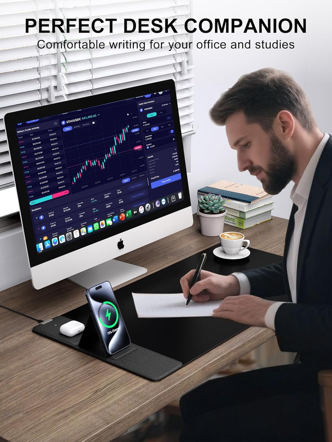 TopMade Mouse Pad with 15W Wireless Charging & Phone Holder, 31.5" x 15.75" XXL Large Desk Pad, Gaming Computer Keyboard Pad, Waterproof Mousepad Home Office Desk Mat for MacBook, PC, Laptop, Black