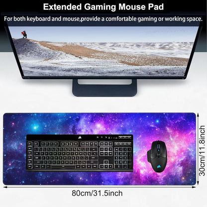 Deep Universe Space and Stars Desk Mat,Large Galaxy Space Gaming Keyboard Mouse Pad,Non-Slip Rubber Base Desk Pad Thick Stitched Edges Waterproof Mousepad Mouse Mat 31.5"x11.8"