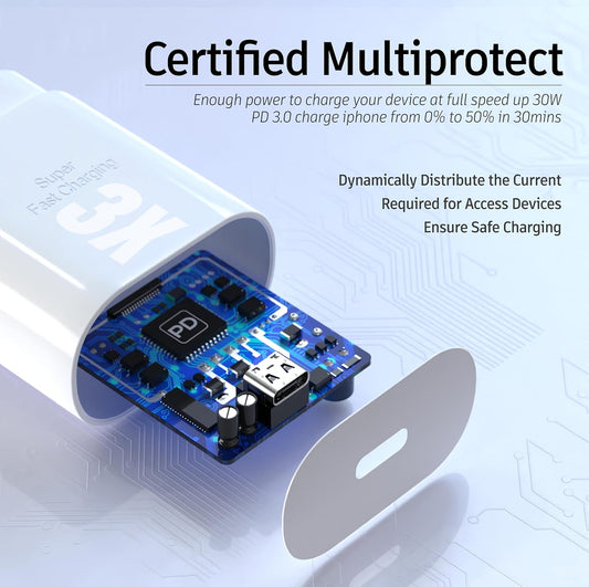 Phone 15 16 Charger, 30W Super Fast Charging, USB C Block Type C Cable Cord 6.6ft for iPhone iPhone 16,16 Plus,16 Pro,16 Pro Max, iPhone15, iPad Pro 12.9/11, Samsung Galaxy S24,S23-2Pack