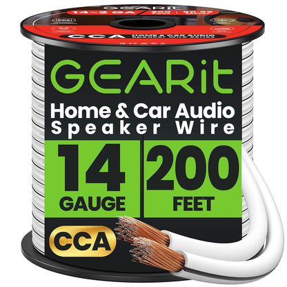 14AWG Speaker Wire, GearIT Pro Series 14 AWG Gauge Speaker Wire Cable (200 Feet / 60.9 Meters) Great Use for Home Theater Speakers and Car Speakers White