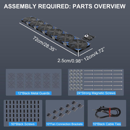 120mmx6 720mm Adjustable Computer PC Vent Fans 3V-12V Speed Controller for Flexible Arrange Cabinet Rack Space Window Wall Server Mining Rig Chicken Coop Exhaust Cooling
