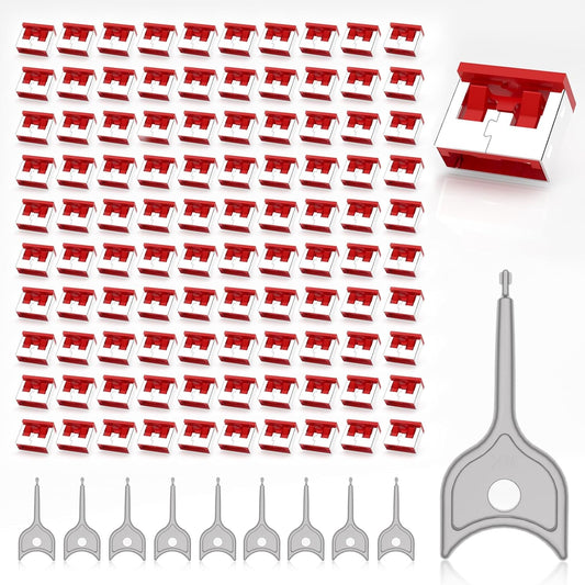 100PCS USB Metal Port Lock Blocker with 10 Keys - Secure USB-A Port Protector for PC/Laptop, Anti-Theft Data Security Lock, Dust & Moisture Proof Cover, Removable Type-A Connector Red
