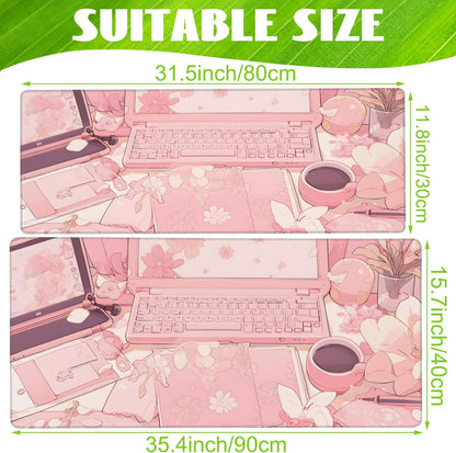Large Gaming Mouse Pad for Desk,Pink Kawaii Anime Girl Desk Desk Mat,Kawaii Anime Desktop Desk Pad,Extended Big Computer Keyboard Mouse Pad with Non-Slip Base and Stitched Edge,31.5"x11.8"