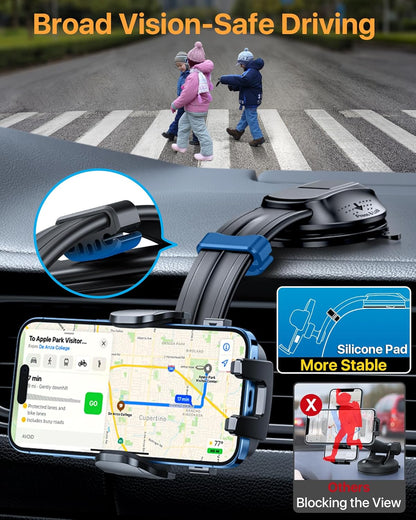 HTU Upgraded Strongest Suction Car Phone Holder Bendable Arm, Never Block View Rotatable Cellphone Mount for Dashboard Windshield Vent, Cradle Stand for iPhone 16 15 14 13 12 Pro Max (Black)