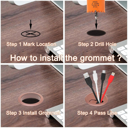 Desk Grommet 2 inch with Hole Saw, Desk Cord Hole Cover Grommet for Cables, 2 PCS, Brown