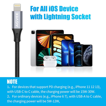 AGVEE 2 Pack 4 inch USB-C Female to Lightning Male Adapter, 30W Fast Charging Charger Converter for iPhone 14 13 12 11 Airpods iOS Device Carplay, Not for Audio, Dark Gray