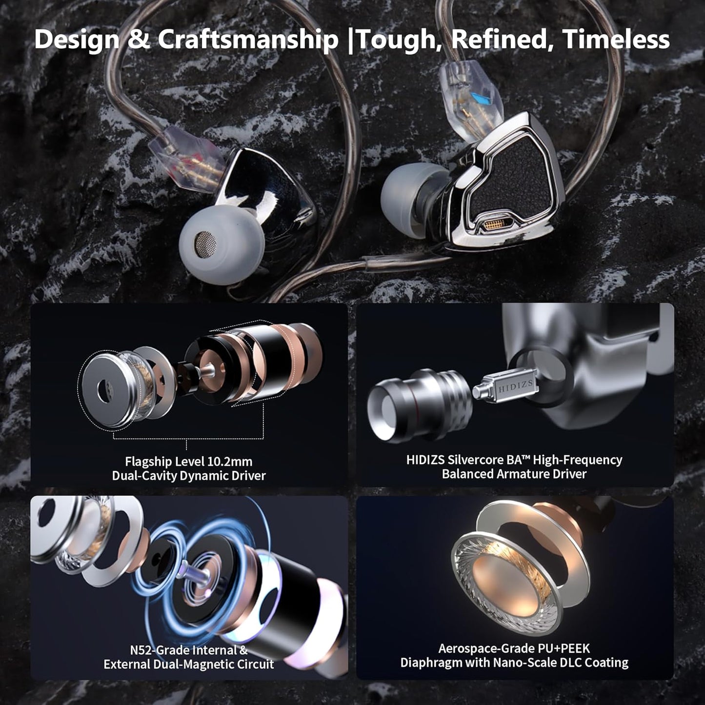 MS2 PRO in-Ear Monitor, 10.2mm Dual-Magnetic Drivers 1DD+1BA Hybird IEMs Wired Earbuds, Zinc Alloy Integrated Molding, Pneumatic Filters for Audiophile Musicians, Detachable 3.5mm OFC Cable