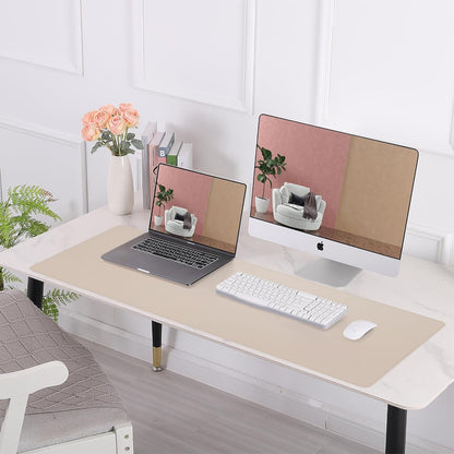 Leather Desk pad Protector, Large Desk mat with Natural Cork & PU Leather,Mouse pad,Non-Slip Office Desk Mat,Waterproof Desk Writing Pad for Office and Home (47in*17in, Beige)