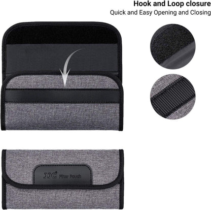 JJC 4 Pockets Filter Case for Round Filter Up to 58mm (37mm 40.5mm 43mm 46mm 49mm 52mm 55mm 58mm), Foldout Lens Filter Pouch with Microfiber Cleaning Cloth, Professional Photography Filter Bag