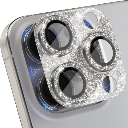 Choiche Compatible for iPhone 16 Pro/iPhone 16 Pro Max Camera Lens Protector, Bling Camera Cover with 9H Tempered Glass Lens Screen Protector Metal Ring Accessories (Glitter-Titanium Natural)