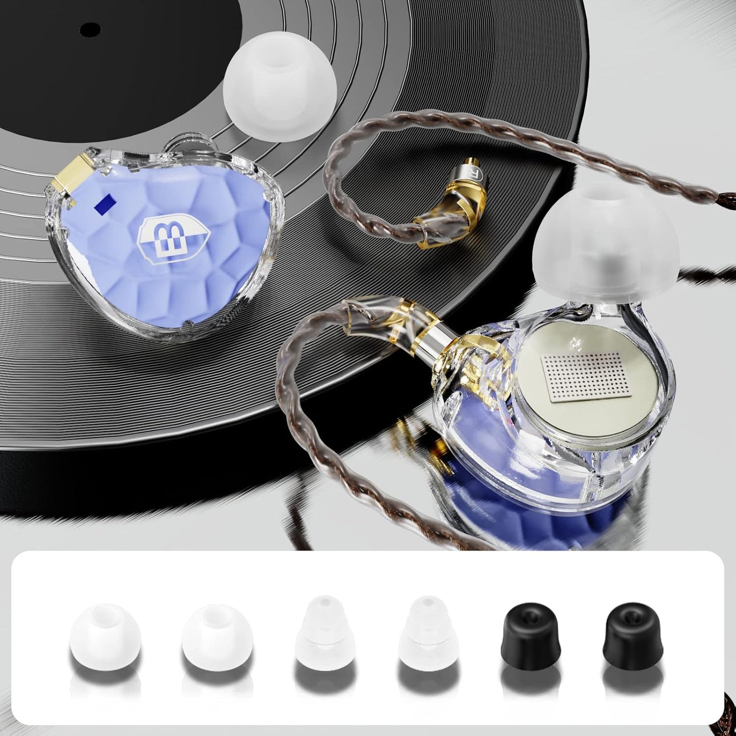 BASN ASONE 14.2mm Planar Diaphragm Driver in-Ear Monitors Earphone with Two Detachable MMCX Cables for Musicians Drummers Bass Players Singers (Blue)