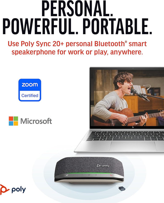 Poly Sync 20+ Personal Portable Bluetooth Speakerphone (Plantronics) - Noise/Echo Reduction - USB-C Bluetooth Adapter - Works w/Teams, Zoom, PC, Mac, Mobile – Amazon Exclusive
