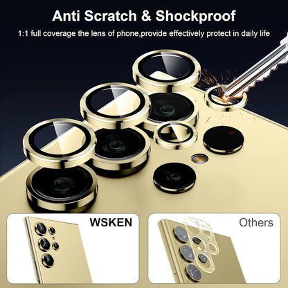 WSKEN for Samsung Galaxy S24 Ultra Camera Lens Protector, Ultra Thin Scratch Resistant 9H Tempered Glass with Aluminum Metal Circle Camera Screen Protector Cover Accessories, Yellow