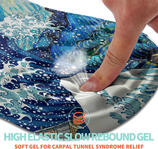 Ergonomic Mouse Pad Wrist Support with Memory Foam Massage Bulge, Carpal Tunnel Pain Relief Mousepad Wrist Rest for Mouse(12x8 inch,Wave Starry)