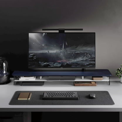 Fenge Acrylic Monitor Stand Riser, 42.5 Inches Dual Monitor Stand with Metal Storage, 2 Tier Acrylic Computer Riser for Desk, Clear Laptop Stand for PC, Laptop, Printer, TV, Blue