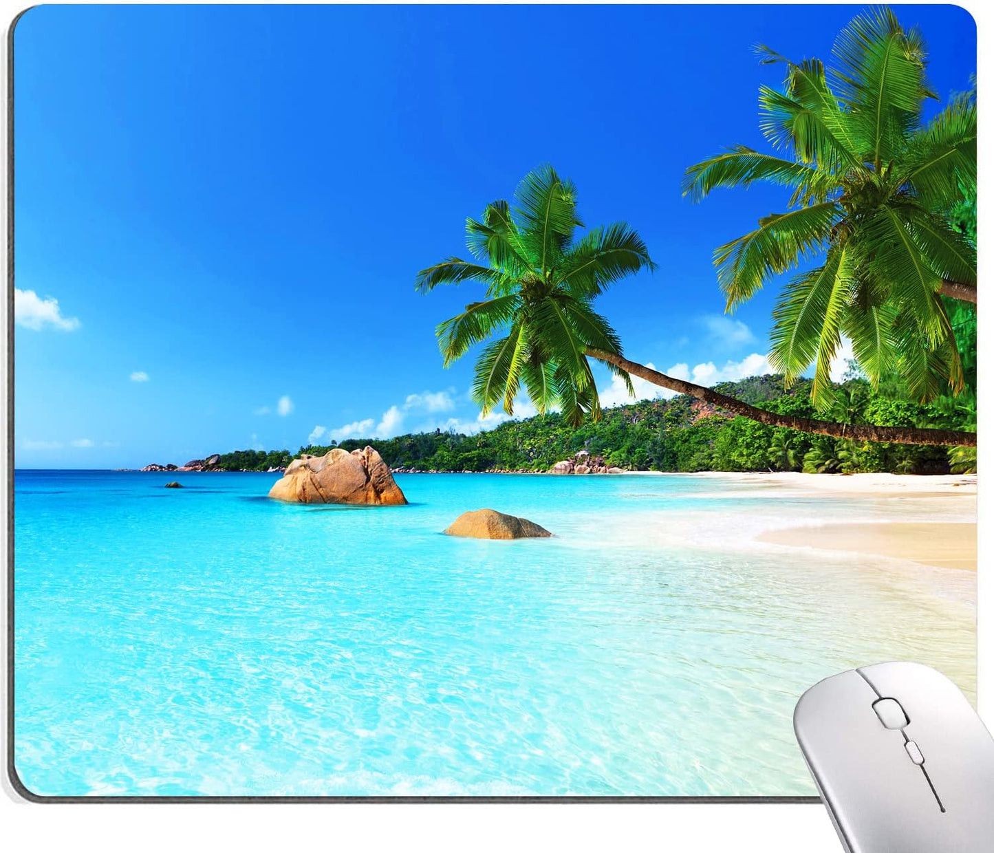 Mouse Pad, Square Beach Style Anti-Slip Rubber Mousepad for Gaming Office Laptop Computer PC Men Women Kids, Cute Custom Pattern, Beach