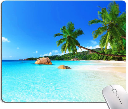 Mouse Pad, Square Beach Style Anti-Slip Rubber Mousepad for Gaming Office Laptop Computer PC Men Women Kids, Cute Custom Pattern, Beach