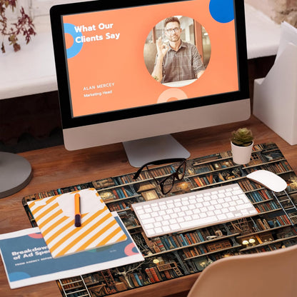 Desk Pad, Fantasy Shelves Desk Mat, Shelves Full of Books Large Gaming Mouse Pad for Desk, 31.5"x15.7" Extended Big Computer Keyboard Mouse Pad with Non-Slip Base and Stitched Edge