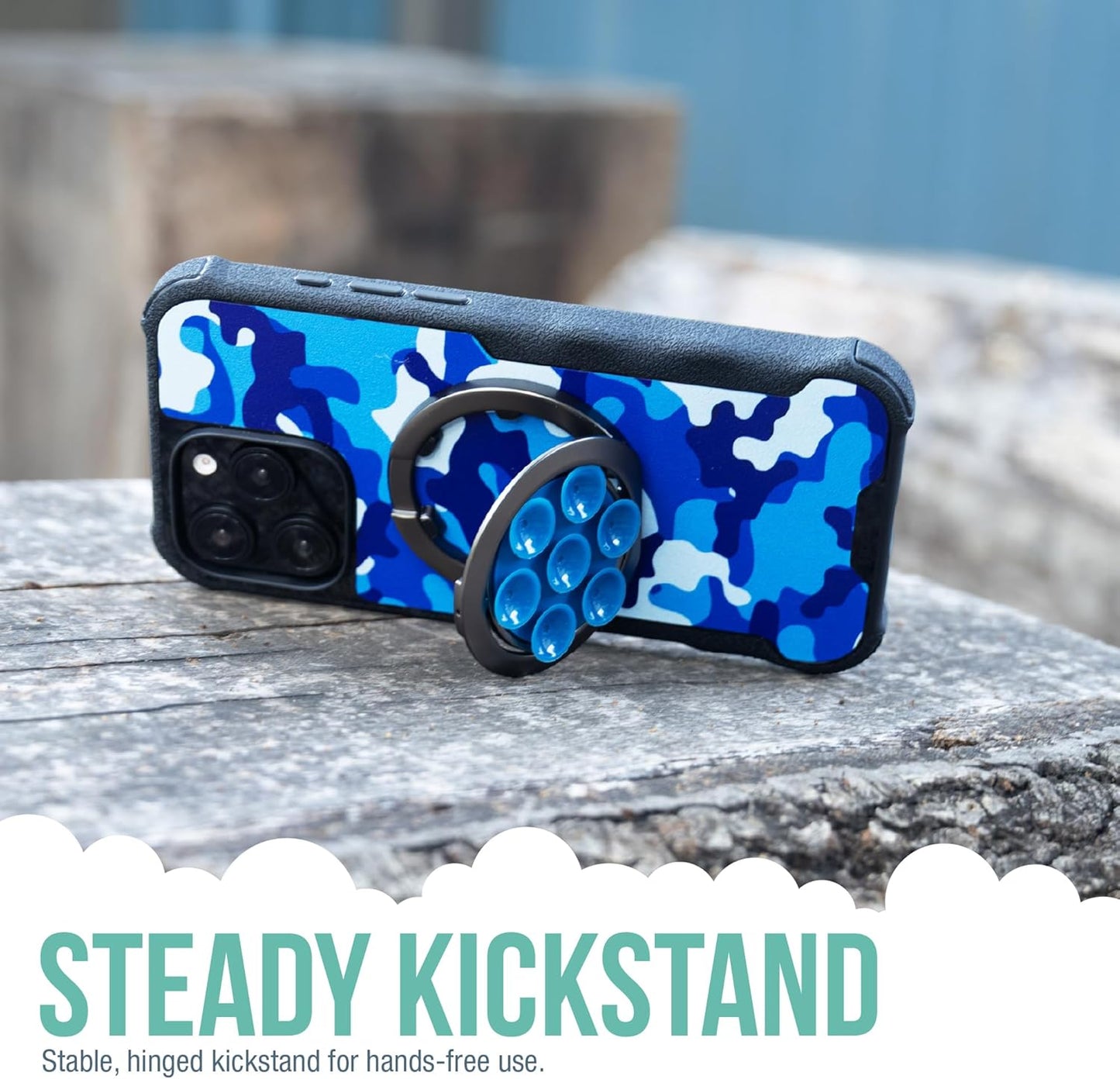 Smartish® MagSafe Suction Mount - WallFlower - 3 in 1 Reversible Magnetic Phone Grip Finger Loop, Suction Mount, Kickstand w/Universal MagSafe Adapter Kit for Apple iPhone - Blues on The Green