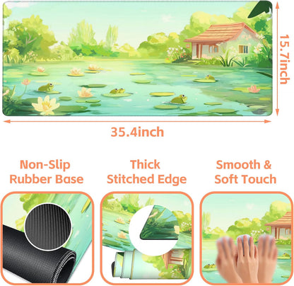 Mouse Pad Large Frog in The Water Non-Slip Game Desk Mat with Stitched Edge Laptop Keyboard Desk Pad for Work Home Gaming (35.4 x 15.7 Inches)