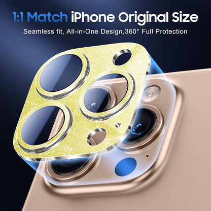 UniqueMe for 3 Pack iPhone 16 Pro/iPhone 16 Pro Max Camera Lens Protector - [Drop Protection] [Case Friendly] 9H Tempered Glass Camera Cover Screen [Update New Version] - Glitter Gold