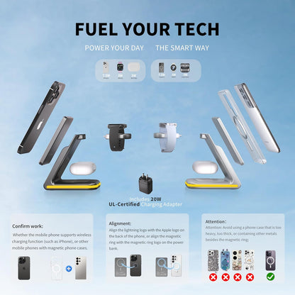 Wireless Charger 5 in 1 Magnetic Charging Station Stand with Portable Power Bank for Apple/Samsung Multiple Devices for Apple Watch 10-2,iPhone 16 15-12 Pro Max/Samsung Galaxy S25 Ultra S24-S8