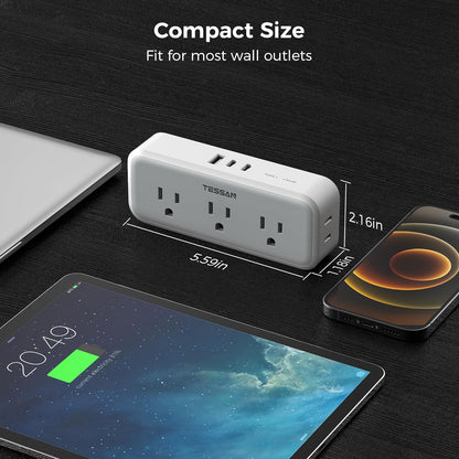 Multi Plug Outlet Extender, Wall Charger, TESSAN Multiple Plug Surge Protector, 5 Outlets and 3 USB (2 USB C), Electrical Power Expander with Surge Protector Spaced for Home Office Dorm Room