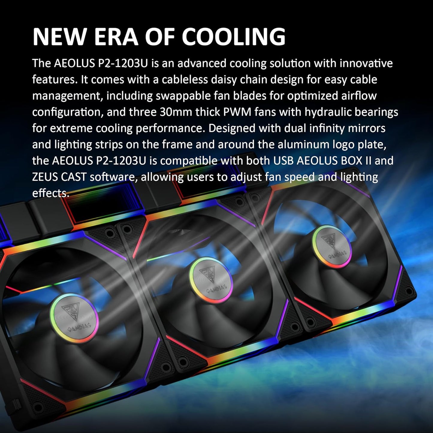 GAMDIAS Aeolus P2-1203U 120mm ARGB PWM Fan(3 Fan Pack w/USB Hub), Include Reverse Fan Blade x3, ARGB Sync Ready, Easy Installation & Cabless Daisy-Chain Design, Silent Operation, Up to 2400RPM, Black