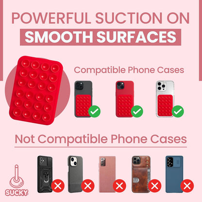 SUCKY Silicone Suction Phone Case Adhesive Octo Cup Buddy Mount - Anti-Slip Holder, Hands-Free Phone Accessory for iPhone and Android - Sticky Grip for Selfies, Videos - Red