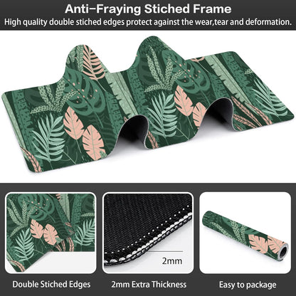 Tropical Plants and Leaves Desk Mat,Large Tropical Palm Leaves Gaming Keyboard Mouse Pad,Non-Slip Rubber Base Desk Pad Thick Stitched Edges Waterproof Mousepad Mouse Mat 31.5"x11.8"